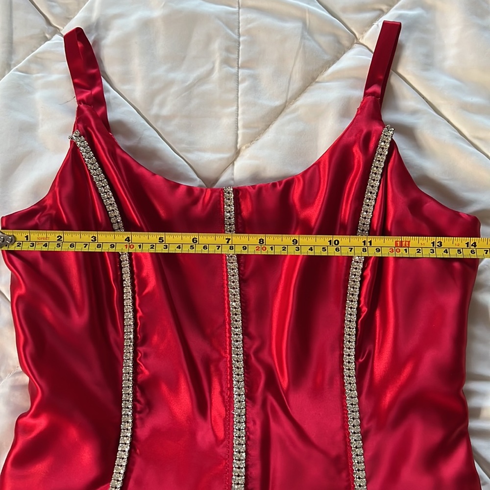 Vintage Fiery Red Corset Formal Ball Gown Rhinestones Embellished Bodice Small - Picture 9 of 15